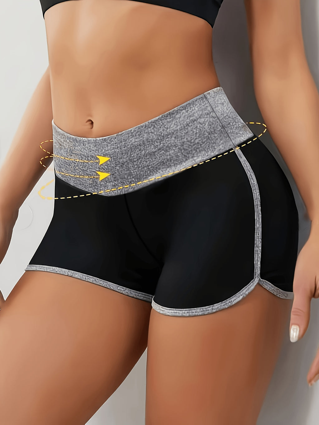 Spring/Summer Women's Casual Sports Shorts, High-Waist Butt-Lifting Patch Waistband, Sexy Slim-Fit Breathable Shorts, Athletic Fitness Yoga Capris - Black Gray Edge Three-point Pants