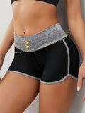 Spring/Summer Women's Casual Sports Shorts, High-Waist Butt-Lifting Patch Waistband, Sexy Slim-Fit Breathable Shorts, Athletic Fitness Yoga Capris - Black Gray Edge Three-point Pants