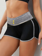 Spring/Summer Women's Casual Sports Shorts, High-Waist Butt-Lifting Patch Waistband, Sexy Slim-Fit Breathable Shorts, Athletic Fitness Yoga Capris - Black Gray Edge Three-point Pants