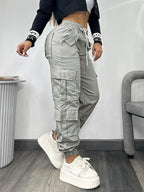 Christmas, Women'S Casual Drawstring Elastic Waist Jogger Pants, Minimalist Design Y2K Street Style Multiple Pockets Spring/Summer - Light Grey