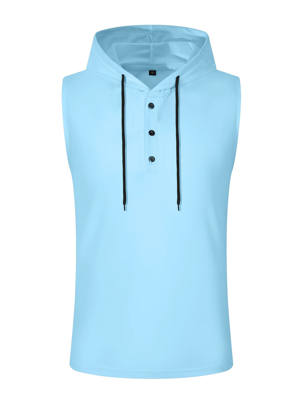 Men's Sleeveless Hooded Henley Shirt - Lightweight, Breathable Polyester | Summer Casual & Sporty Top with Button Detail | Machine Washable - Light Blue
