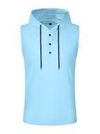 Men's Sleeveless Hooded Henley Shirt - Lightweight, Breathable Polyester | Summer Casual & Sporty Top with Button Detail | Machine Washable - Light Blue
