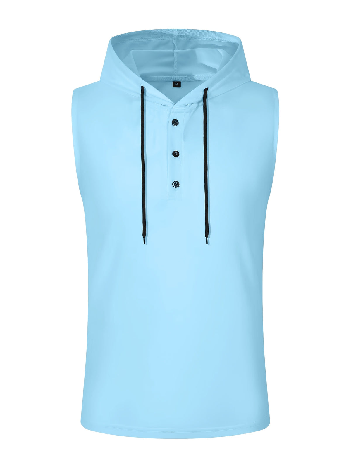 Men's Sleeveless Hooded Henley Shirt - Lightweight, Breathable Polyester | Summer Casual & Sporty Top with Button Detail | Machine Washable - Light Blue