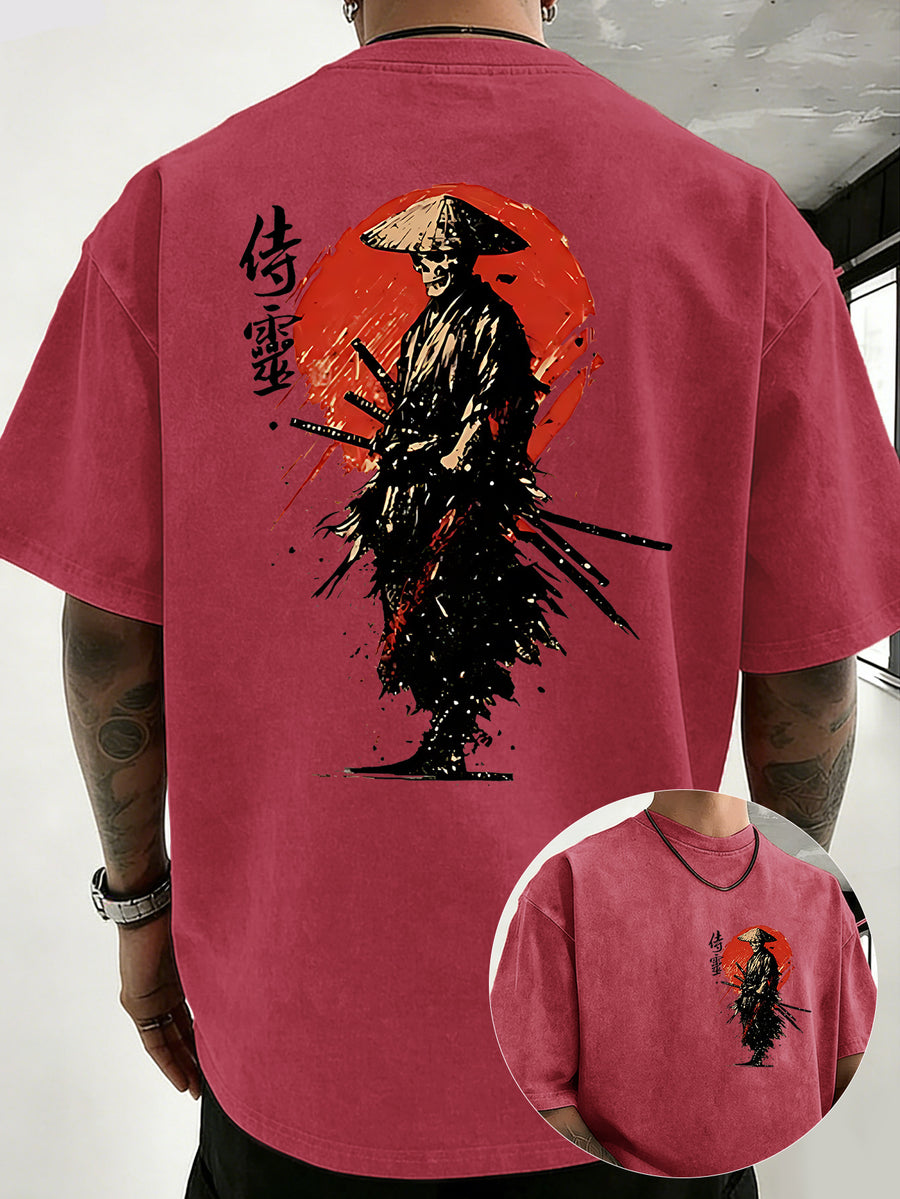 Drop-shoulder Vintage Washed T-shirt, Exclusively for the Fashion-forward Crowd. A Loose-fitting, Comfortable, High-quality Pure Cotton Short-sleeve Top, an Essential Piece for Streetwear Trends - Red