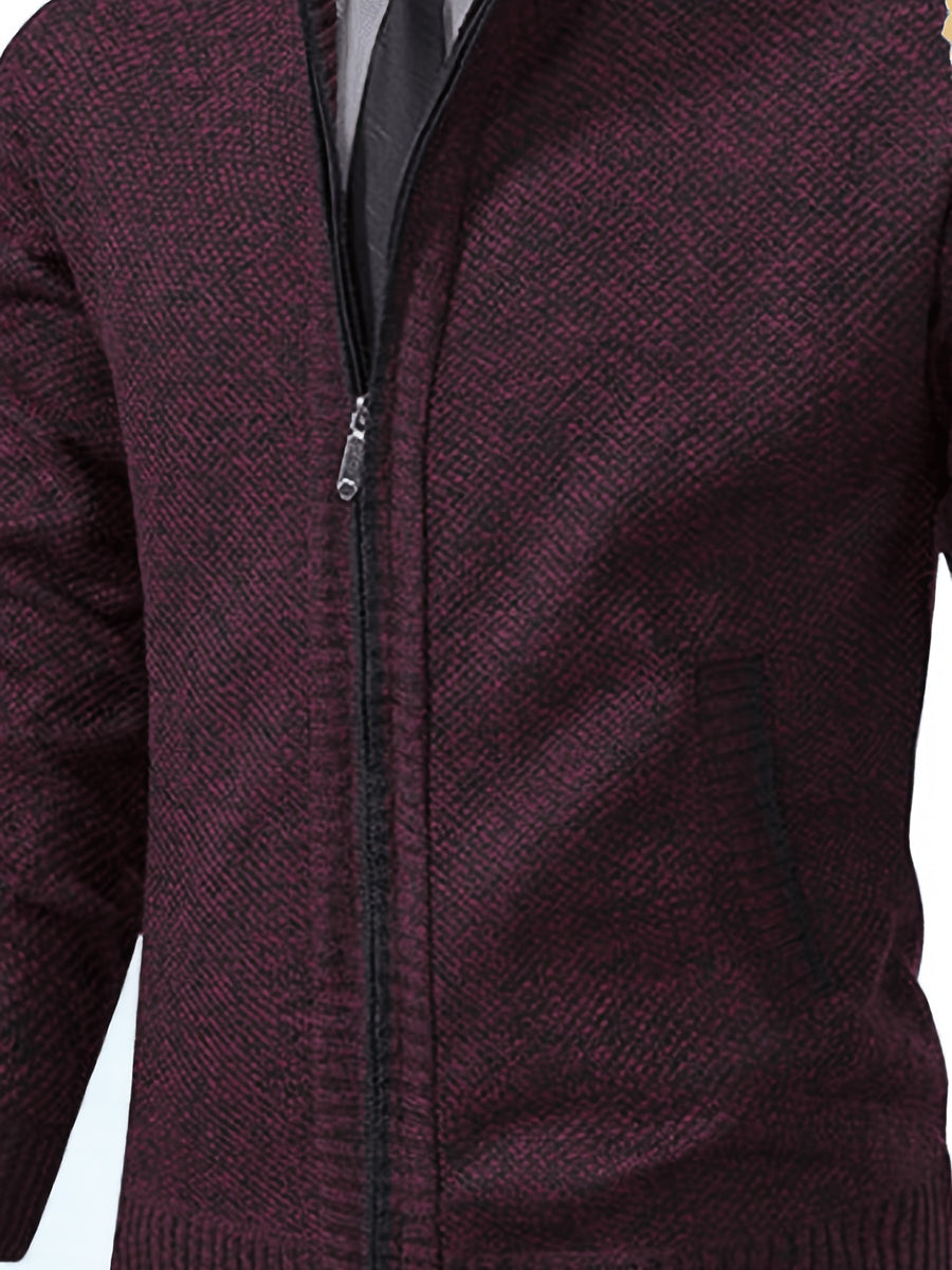 Single Casual Knitted Jacket with Stand-Up Collar And Smooth Zipper, Comfortable And Loose Retro Style, Versatile And Durable for Upper Body. (Includes Jacket) - Burgundy