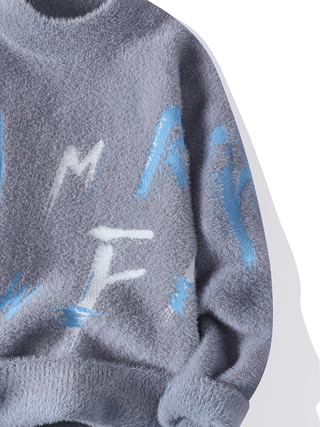 2026 Autumn and Winter New Retro Lazy Style Youth Men's Round Neck Knitted Sweater Sweater Letter Jacquard Fashionable Top - Blue