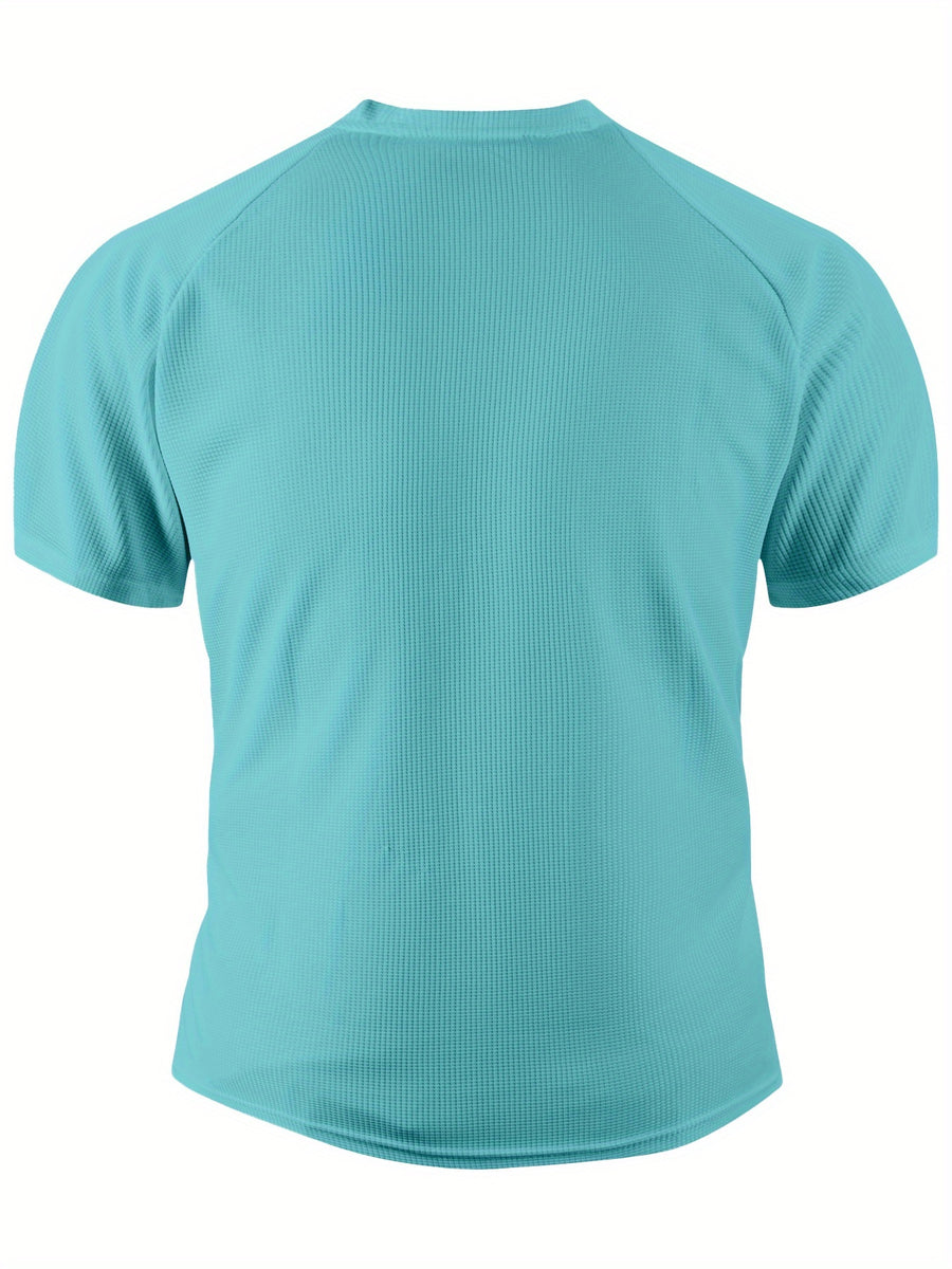 Men'S Fashion Men'S Tops Spring Summer Outdoor Casual Waffle Short Sleeve Men'S Henley Shirt - Sky Blue