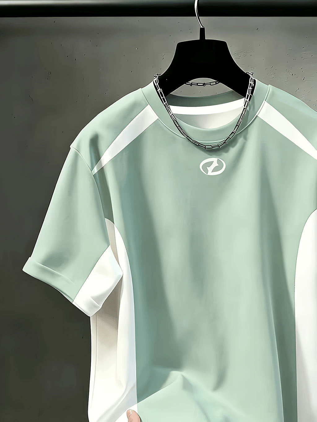 Men's Casual Crew Neck T-Shirt, Color Block Design, All-Season Fashion Top, Breathable Regular Fit for Daily and Formal Wear - Crew Neck Casual Top, Comfortable to Wear, Gift for Teens and Adults, Outdoor Activity Shirt, Sporty Style - Light Green