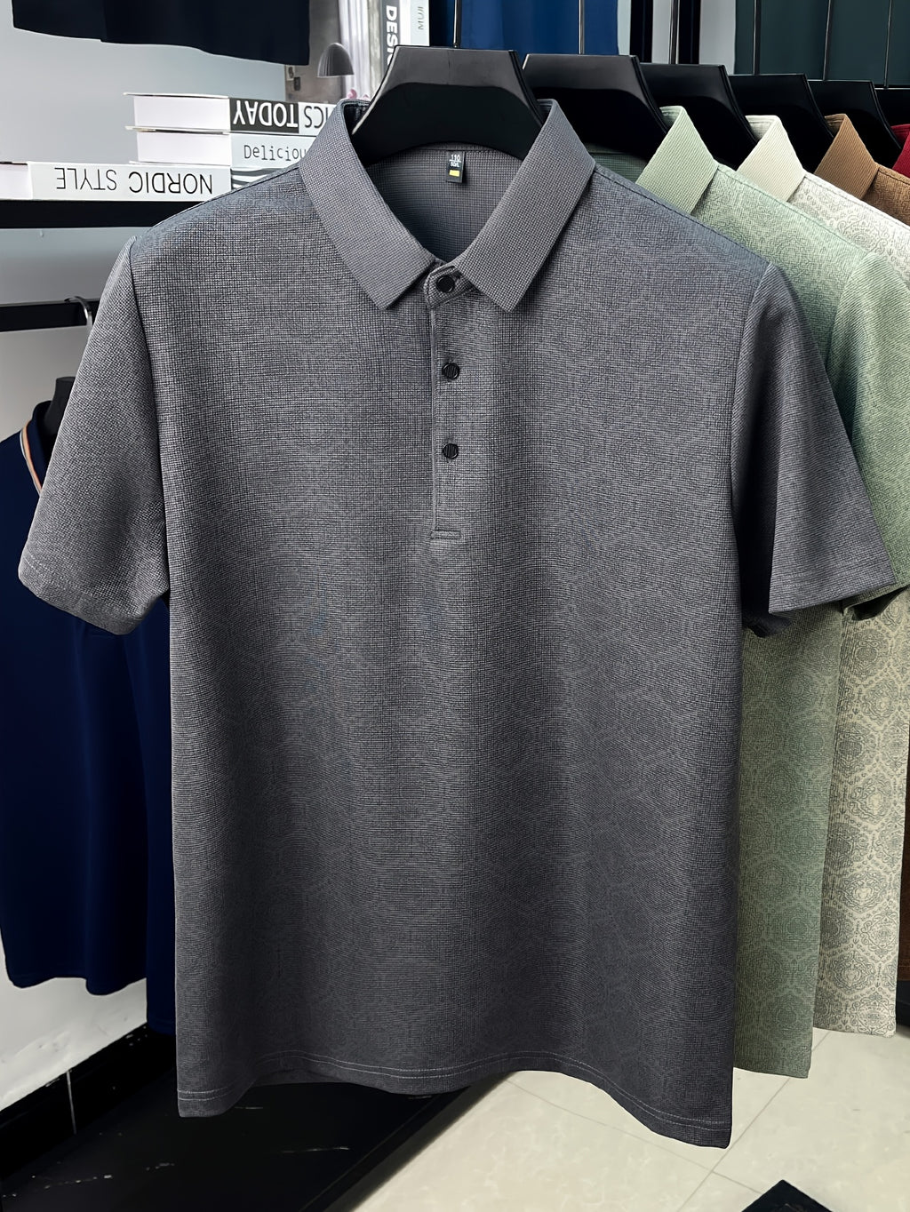Summer Short Sleeve Men'S Print T-Shirt, Basic Style Versatile Commuter Top, Casual Men'S Athletic Wear, Golf Tennis Training Outfit, Men'S Office Commute Attire, Middle-Aged Men'S Outdoor Clothing - Grey