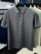 Summer Short Sleeve Men'S Print T-Shirt, Basic Style Versatile Commuter Top, Casual Men'S Athletic Wear, Golf Tennis Training Outfit, Men'S Office Commute Attire, Middle-Aged Men'S Outdoor Clothing - Grey
