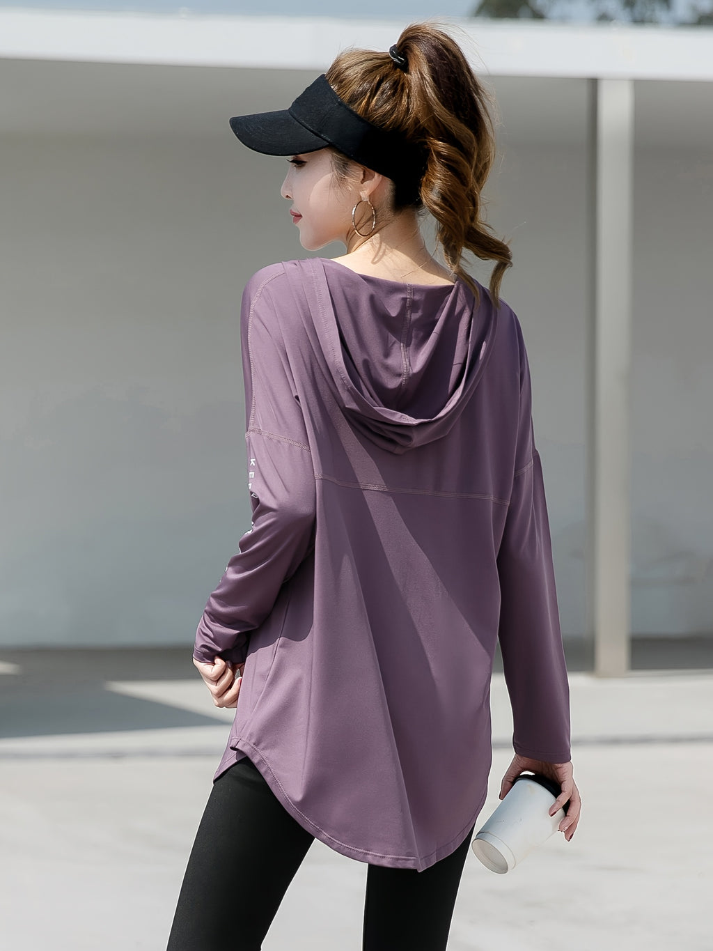 Plus Size, 1pc Women's Fashion Pullover Hoodie, Casual Plus-Size T-Shirt, Swear, Loose Cover-Up Shirt for, Long Sleeve, Conceals Figure - Purple
