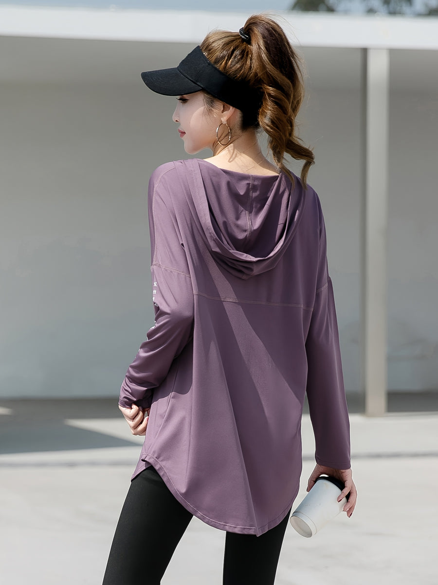 Plus Size, 1pc Women's Fashion Pullover Hoodie, Casual Plus-Size T-Shirt, Swear, Loose Cover-Up Shirt for, Long Sleeve, Conceals Figure - Purple