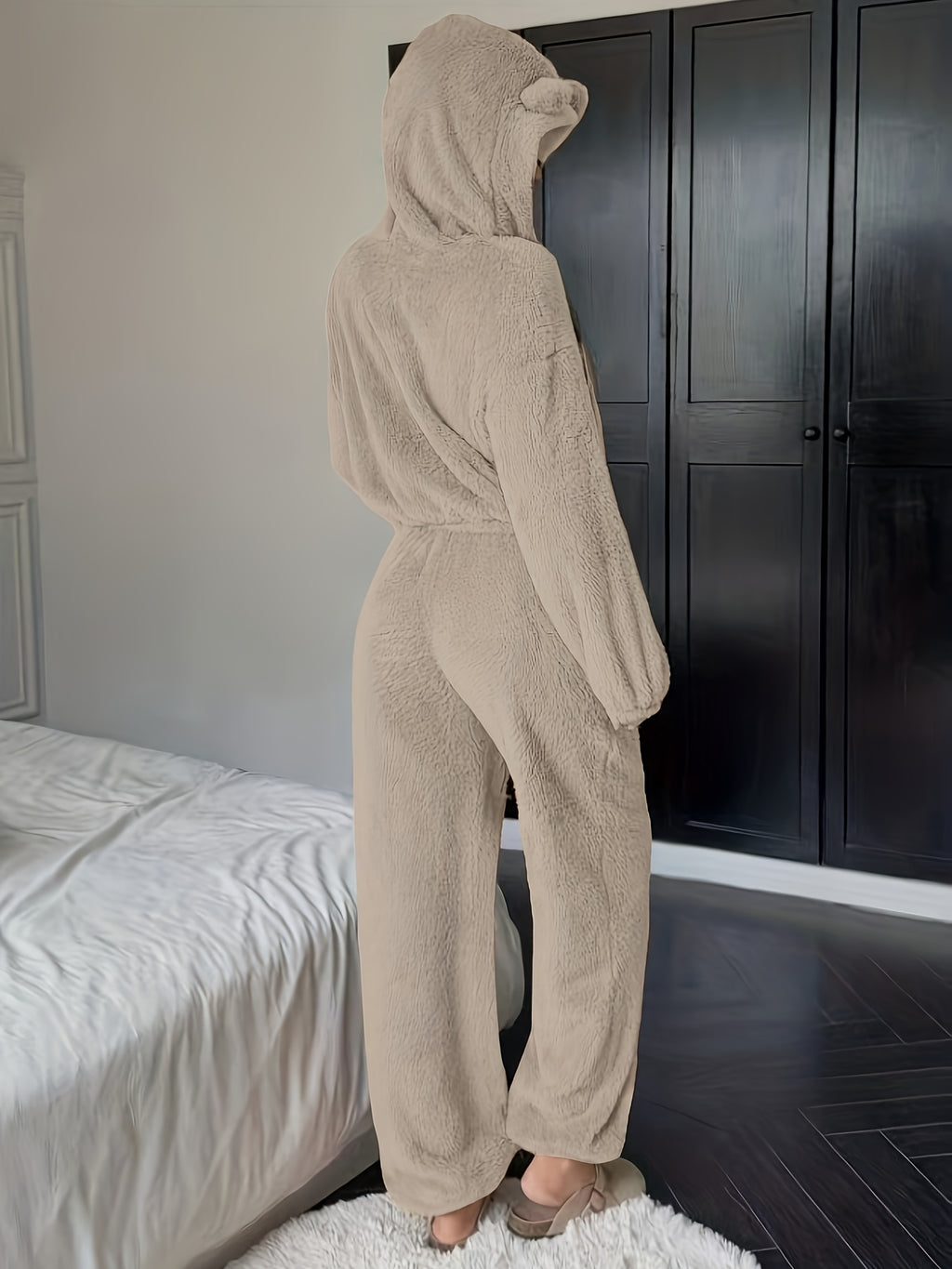 Women's Khaki Fluffy Casual Loose Double-Sided Set "Wilderness - Tawny
