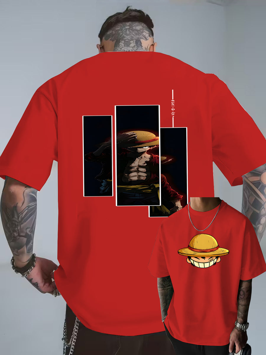 Cartoon Easy Individual Letter Creative Multi-Print Heavyweight Easy Fashion Pure Men'S Short Sleeve T-Shirt Pure New Casual Daily Fashion Loose Round Neck T-Shirt Men'S Clothing Men'S Casual Sports Shirt Men'S Casual Sports T-Shirt Men'S Casual Spo - Red