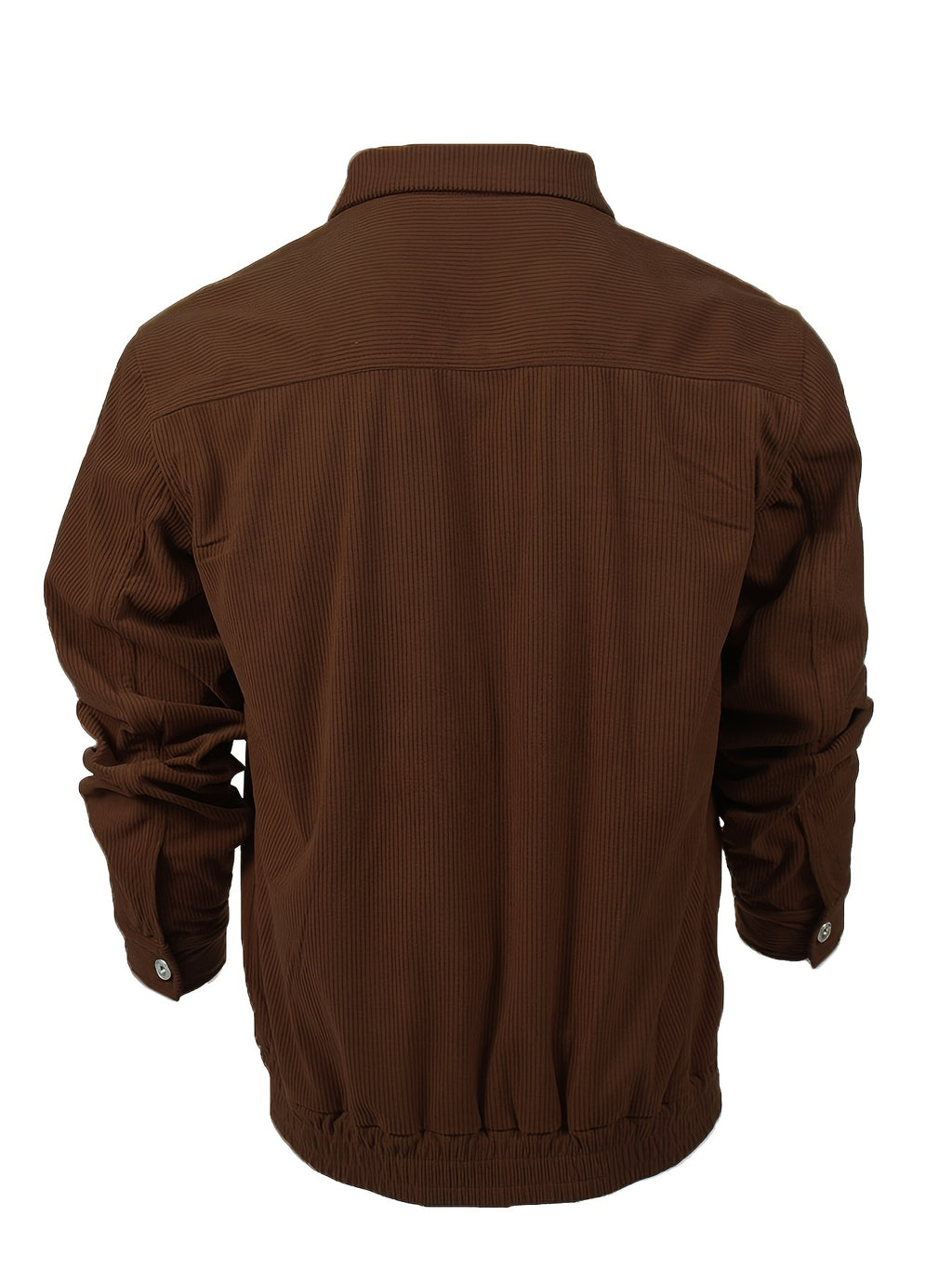 Men's Casual Long Sleeve Shirt Autumn Winter Solid Color Corduroy Zip-Up Jacket Vintage Style Top - Coffee Color