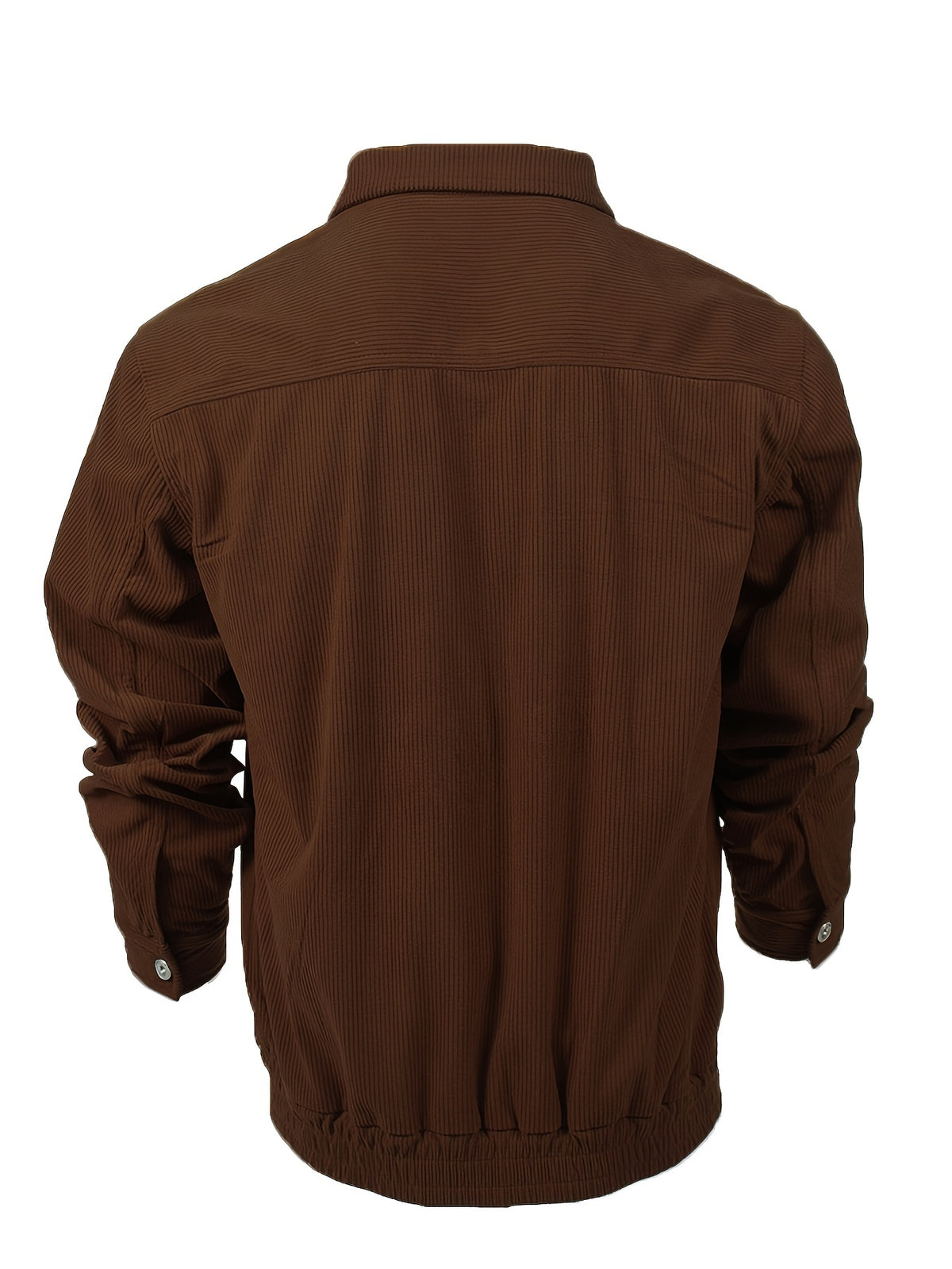 Men's Casual Long Sleeve Shirt Autumn Winter Solid Color Corduroy Zip-Up Jacket Vintage Style Top - Coffee Color