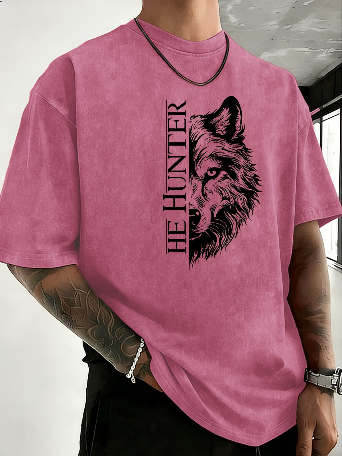 Vintage Washed Loose Double-Faced Print T-Shirt with Letter Pattern, Unisex Classic Basic Style, Soft And Durable Short Sleeve, Suitable for Students And Office Workers - Pink Color