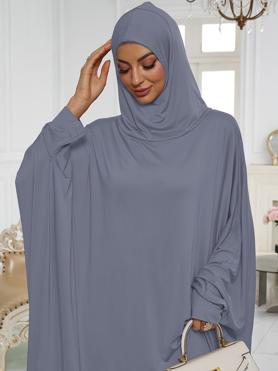 1pc Elegant And Fashionable Hooded One-Piece Abaya Été Abaya Femme Women Abaya Muslim Dress Robe Été Abaya Femme Prayer Jilbab - Dark Gray