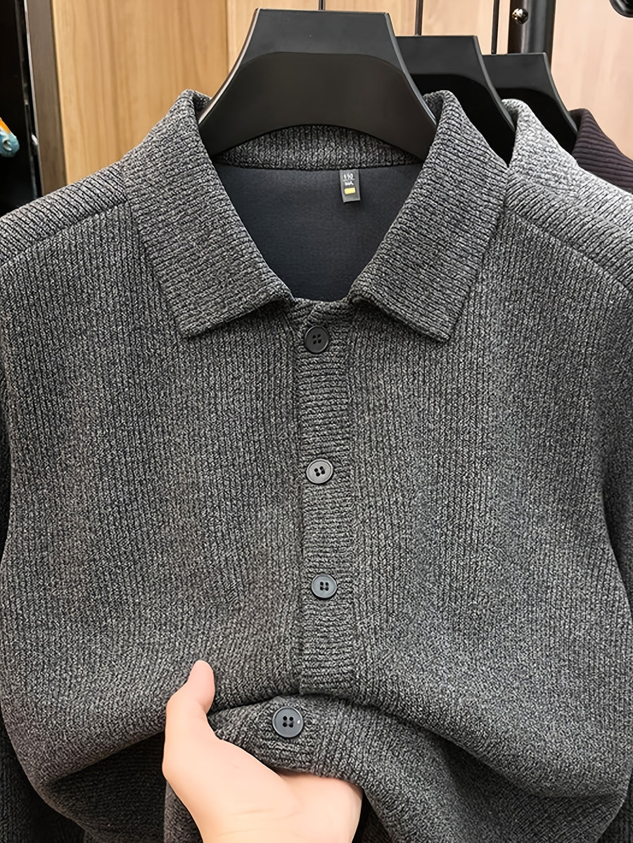 Men'S Lapel Knit Cardigan Jacket, Shirt-Style Knit Outerwear, Relaxed Fit, Business Casual. - SINBOS - Dark Gray