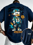Men'S Short Sleeve T-Shirt Novelty 2D Duck Print Loose Fit Crew Neck Breathable Quick Dry Casual Top for Daily Work Outdoor Travel Halloween Promotion Style - Navy Color