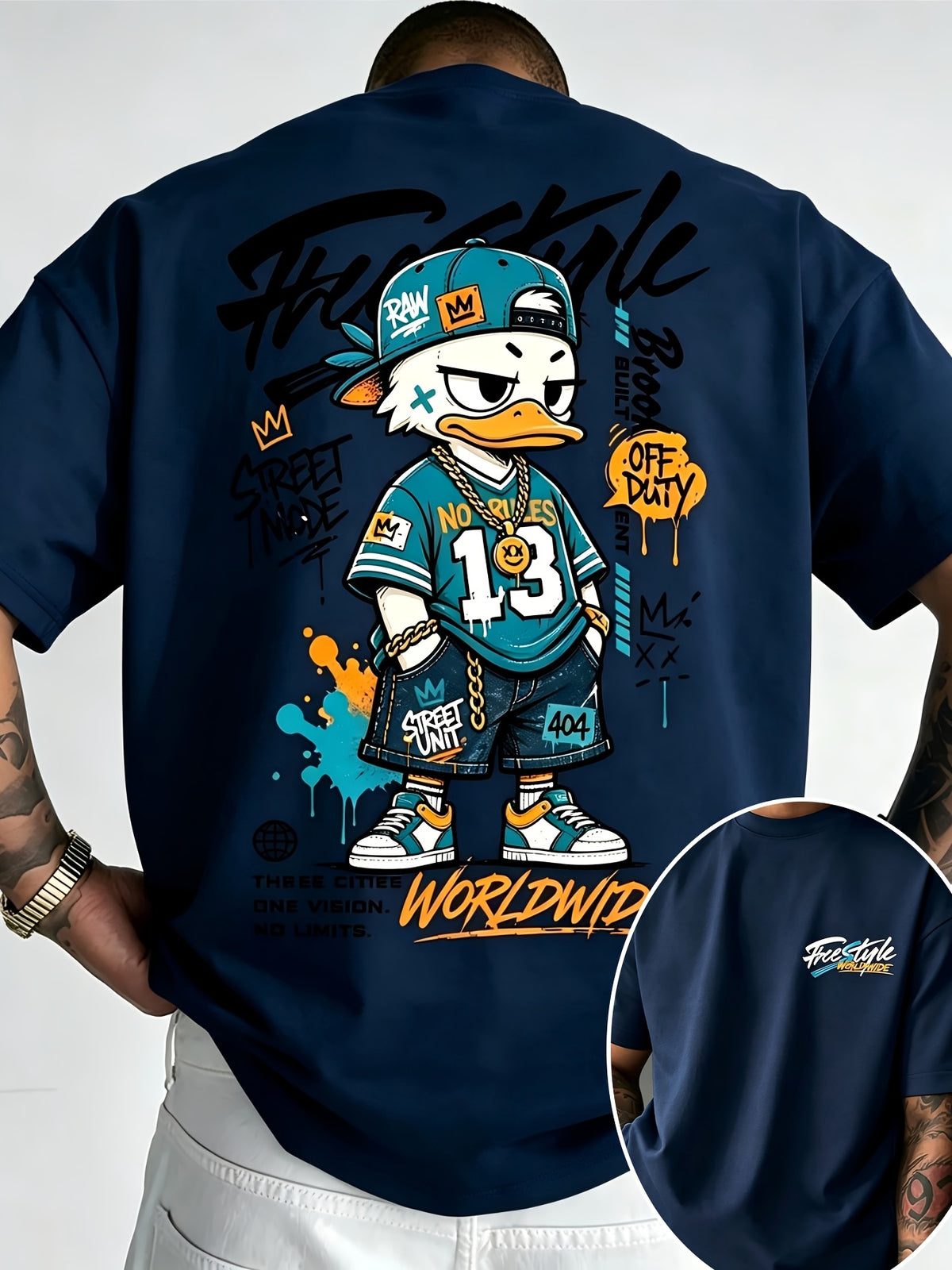 Men'S Short Sleeve T-Shirt Novelty 2D Duck Print Loose Fit Crew Neck Breathable Quick Dry Casual Top for Daily Work Outdoor Travel Halloween Promotion Style - Navy Color