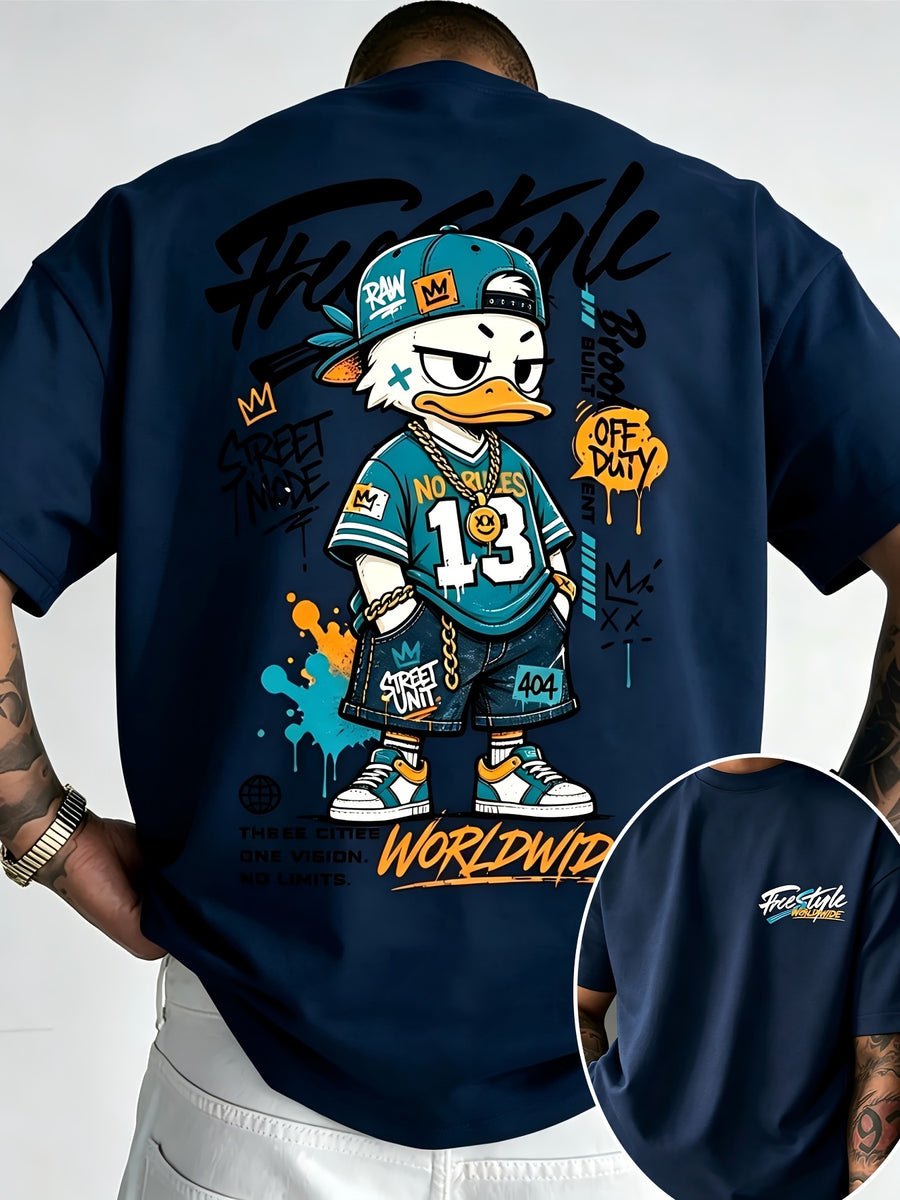 Men'S Short Sleeve T-Shirt Novelty 2D Duck Print Loose Fit Crew Neck Breathable Quick Dry Casual Top for Daily Work Outdoor Travel Halloween Promotion Style - Navy Color