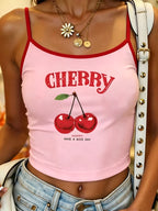 Women'S Tight Fruit Print Casual Camisole Tank Top, Summer Cami Top, Casual Vest, Vacation Vest, Casual Daily, Commute, Vacation Style, New Summer Styles - Pink