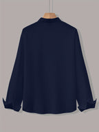 [Qiaoximei OBM] Men'S Clothing New Stand-Collar Solid Color Long Sleeve Shirt, Easy Stand-Collar Design, Spring Autumn Winter High-Quality Men'S Long Sleeve Button-Up Shirt - Suitable for Outdoor Leisure Vacation Travel Formal - Navy Color