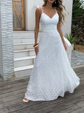 New Women's Evening Gowns with Spaghetti Straps, Fringe, V-Neck, Maxi Length, Party Dress, Bridesmaid Dress 2025 - Ivory White