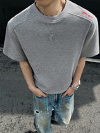 Men's Casual Sports T-shirt, a Fashionable and Trendy Men's T-shirt Featuring  Embroidery, Simple and Versatile Solid Color with a Round Neck and Short Sleeves. The Loose Fit Offers Comfort with Slightly Stretchy Fabric, Ideal for Daily Casual Wear - Grey