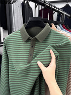 ZBZP Spring Autumn New Men'S Long Sleeve Polo Shirt Lapel Pullover Shirt Easy Business Casual High-End Breathable Long Sleeve T-Shirt Men'S Wear YF - Green