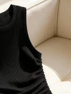 Women'S Metallic Decorative Ribbed Solid Elegant Sleeveless Top - Black