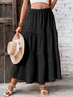 Elegant Solid Color Pleated Skirt for Vacation - Black