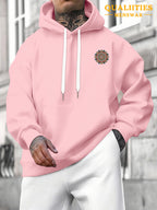 Men's "Mandala" Print Hooded Sweatshirt - Relaxed Fit, Simple and Distinctive Design, Loose Cut for Comfort and Style, Machine Washable Casual Pullover for Autumn/Winter, Suitable for Casual Wear, Hooded Sweater, Winter Apparel, Fashionable Design - Pink Color