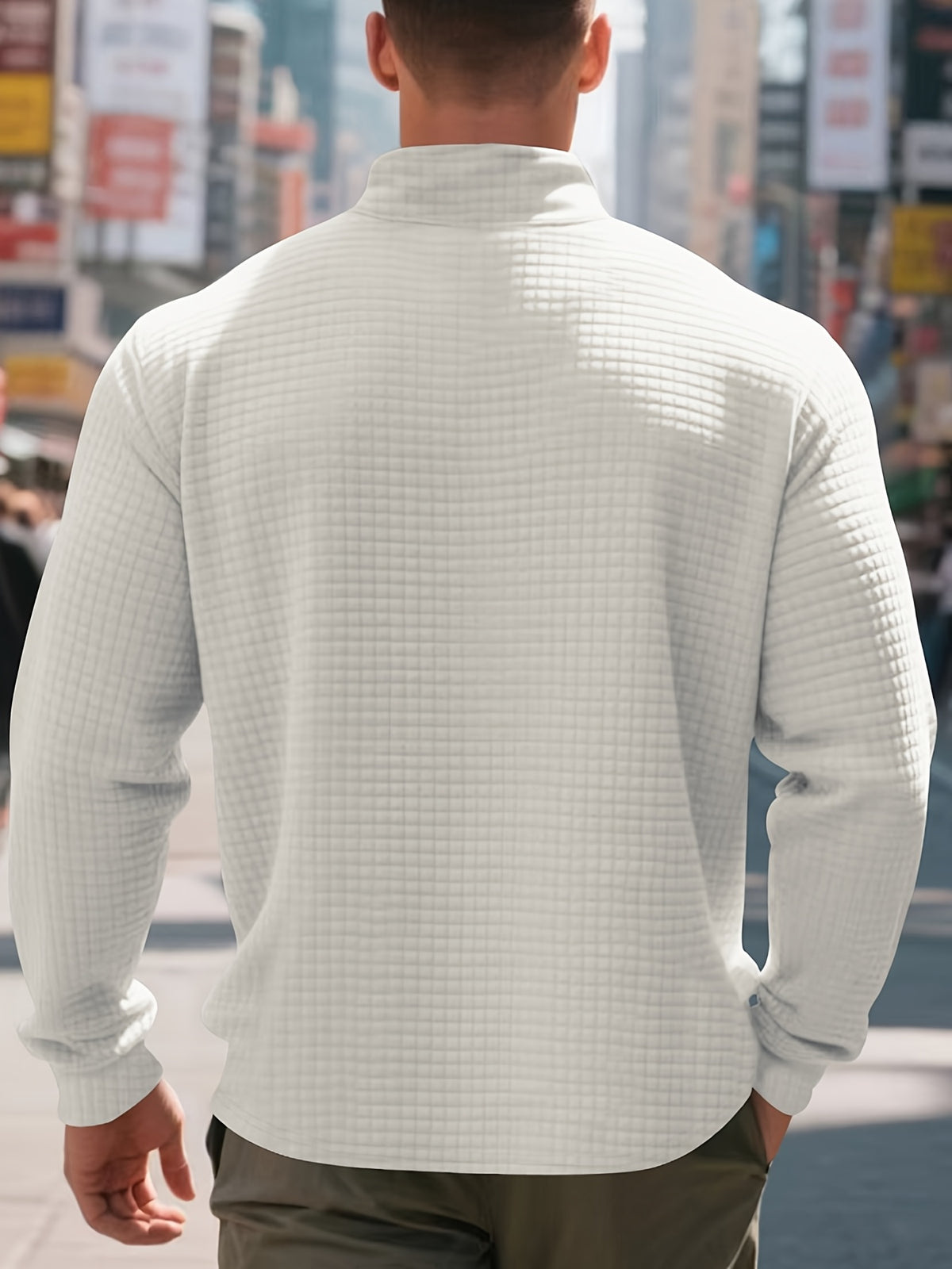 Men'S Four-Season Minimalist Casual Loose Jacquard Stand Collar Half-Zip Base Sweatshirt - White
