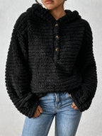 Women's Casual Hooded Plush Sweatshirt, New Autumn/Winter Collection, -Lined Warm Outerwear, Solid Color - Black