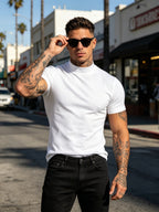 3pcs Fashionable Men's Cotton Sport Tops, Summer/Spring-Summer New Arrival, Skin-Friendly, Small Stand-Up Collar, Short Sleeve, Slim Fit, Casual, Men's Trendy, Versatile, and Simple Style - Mixed colors