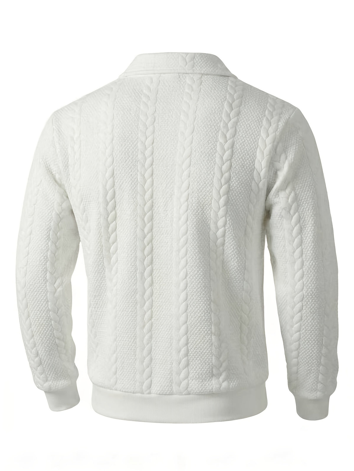 Autumn Winter Men'S Zipper Lapel Sweatshirt, Fashion Jacquard Long Sleeve Collared Shirt - White