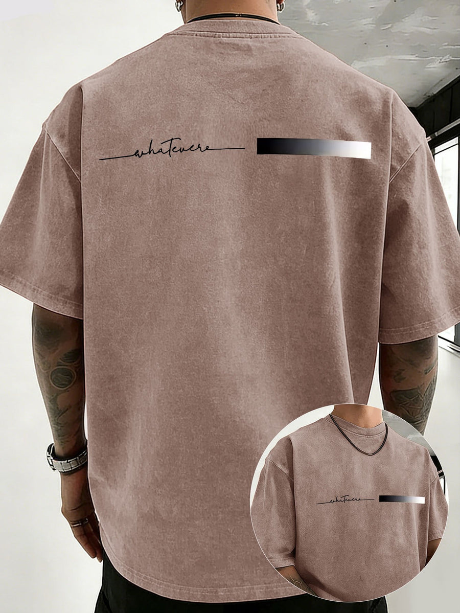 Midsummer Holiday Style Unisex T-Shirt, Pure Washed Distressed, Double-Sided Print, Breathable And Sweat-Absorbent, Loose Fit for Outdoor Hiking Sports Trendy Casual Short Sleeve, Sweat-Resistant - Brown