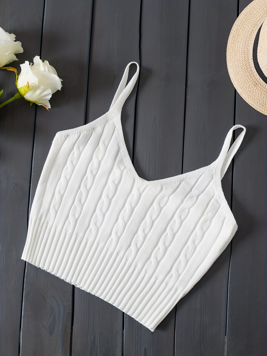 Women'S Stretchy Tank Top - V-Neck Sleeveless Casual Vest with Ribbed Texture, Beige, Versatile for Layering or Standalone Outfits, Allseason Apparel | Vneck Design | Construction, Ladies Tank Tops - White