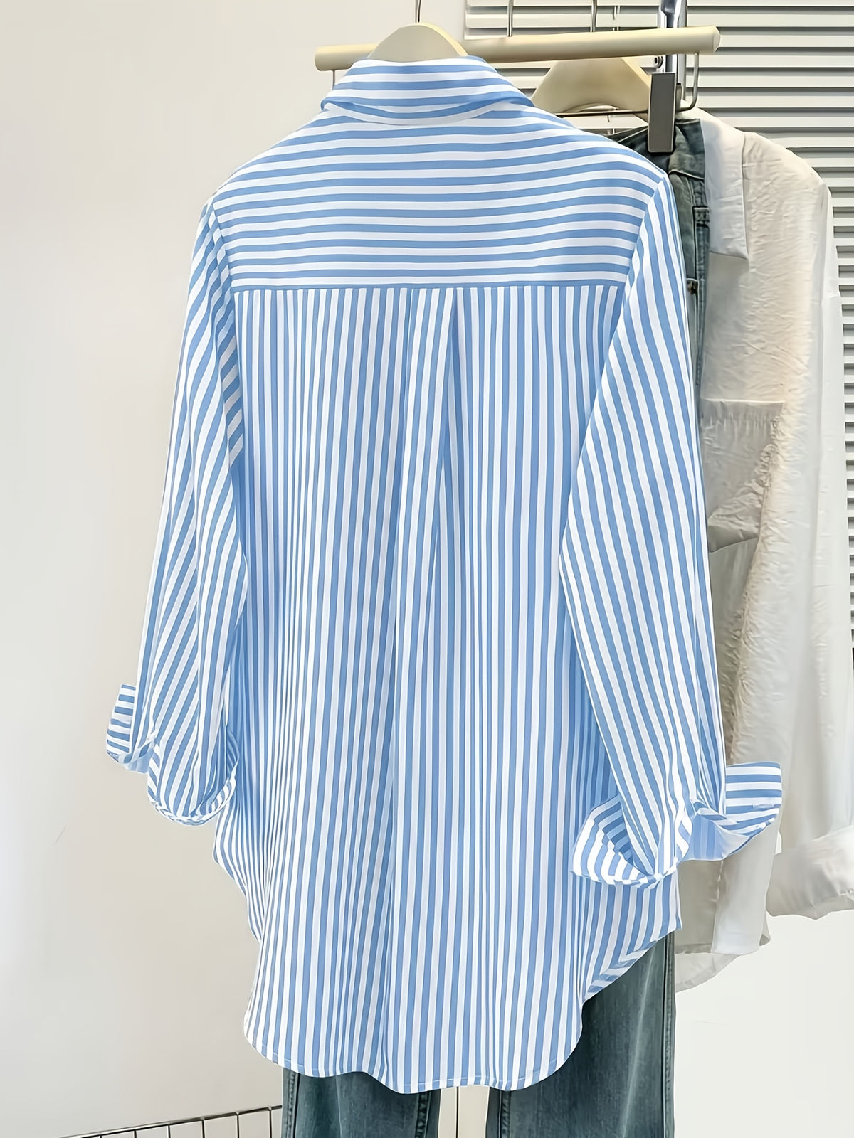 Elegant Special Edition Women's Printed Striped Shirt - Long Sleeve Button- Shirt, Classic Collar, Machine Washable, Suitable for Office, Commuting, or Formal Events, Office Attire, Sophisticated Casual - Mixed colors