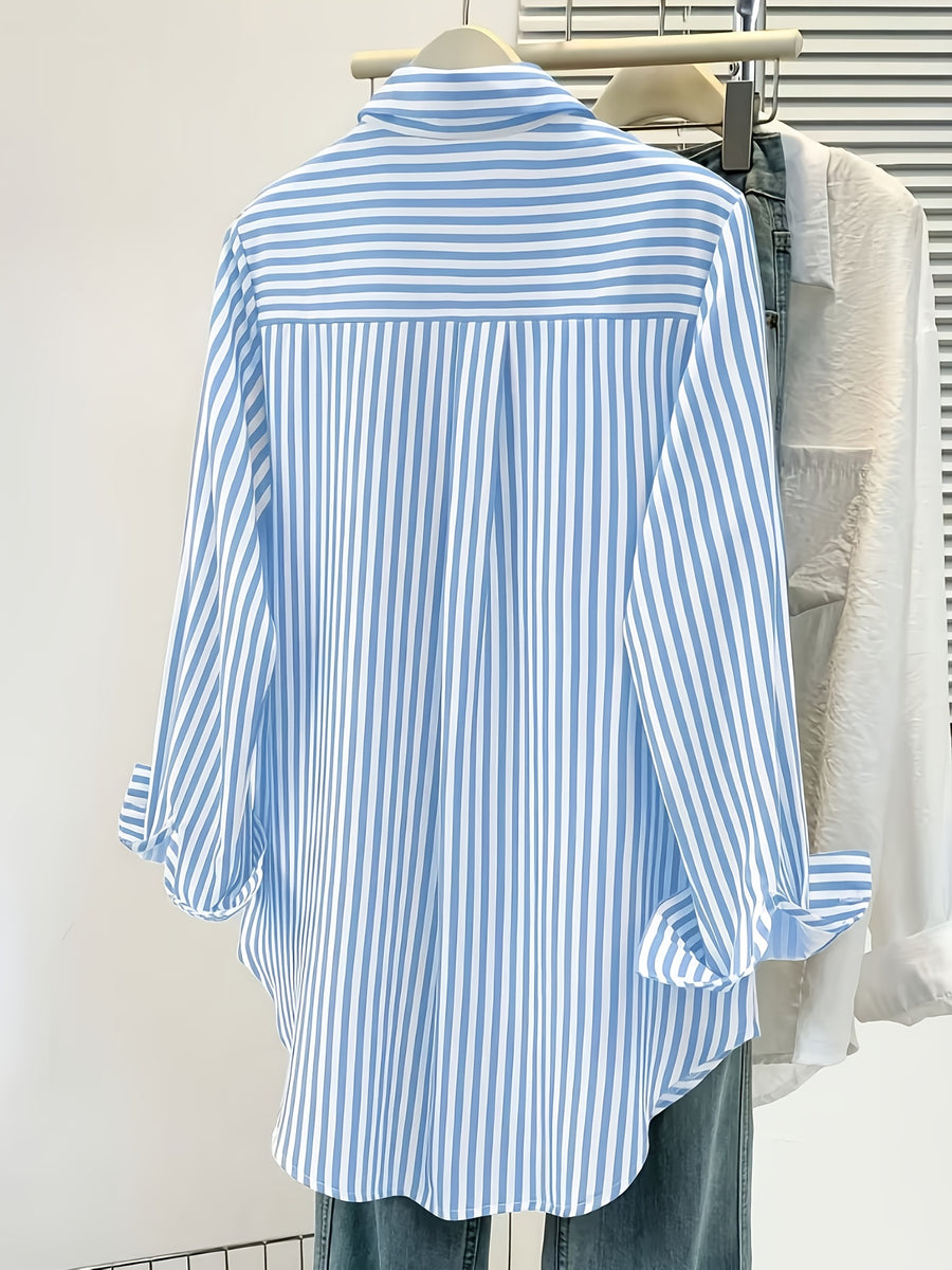 Elegant Special Edition Women's Printed Striped Shirt - Long Sleeve Button- Shirt, Classic Collar, Machine Washable, Suitable for Office, Commuting, or Formal Events, Office Attire, Sophisticated Casual - Mixed colors