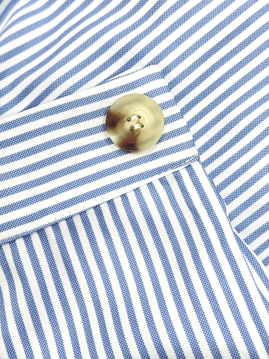 Elegant Fashion New Spring Summer Women'S Striped Back Elastic Button-A-Line Design Loose Casual Commuter All-Match High-Waist Skirt Pants - Blue