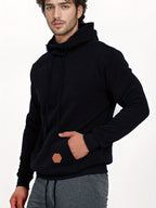 Sports And Fitness Casual Hoodie, European And American Style Autumn/Winter Men'S Hooded Long-Sleeve Fleece Hoodie Outdoor Casual Men'S Face Mask Hoodie Top - Black