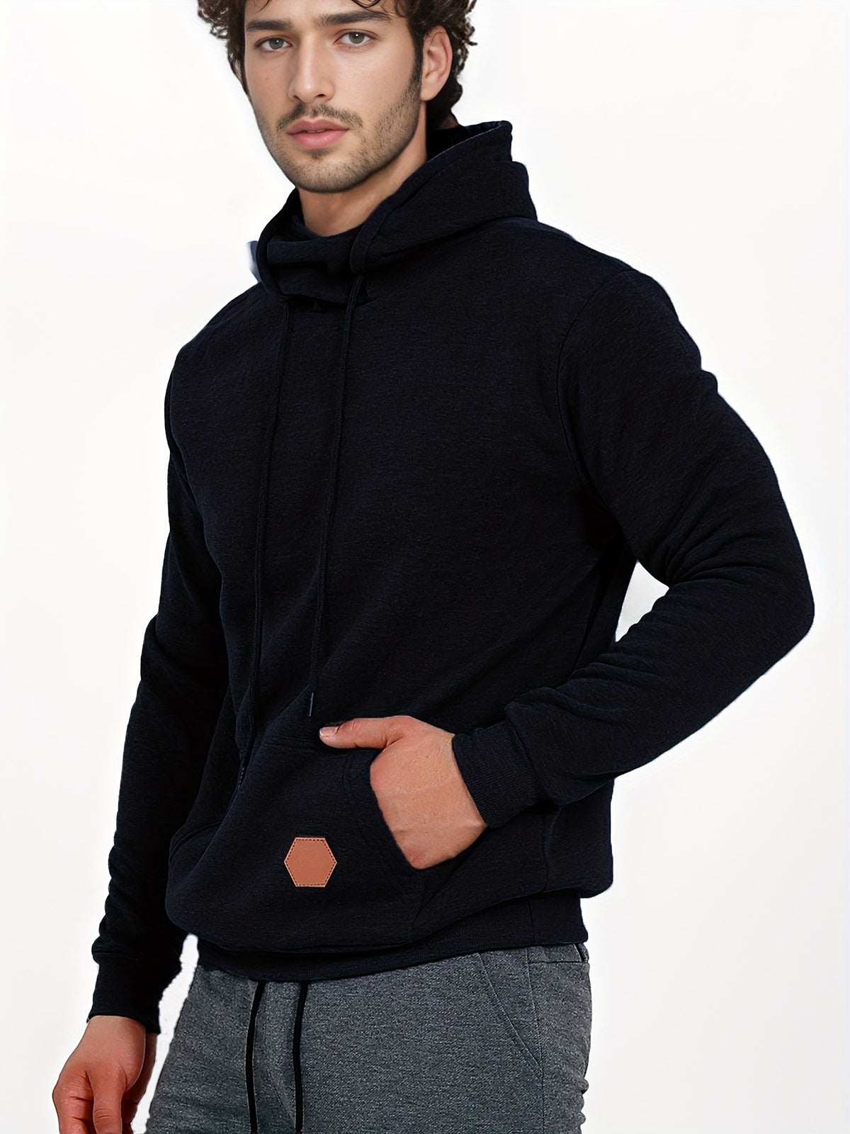 Sports And Fitness Casual Hoodie, European And American Style Autumn/Winter Men'S Hooded Long-Sleeve Fleece Hoodie Outdoor Casual Men'S Face Mask Hoodie Top - Black