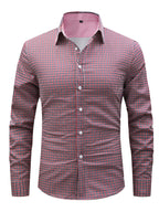 5pcs Men'S Casual Long Sleeve Plaid Shirt Set, Multi-Color Matching, Comfortable And Non-Iron, Lapel Button-Up Design, Essential for Daily Wear - 2 rose red + 2 navy blue + jujube red