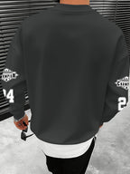 Men'S Fashion Casual "Brooklyn Victory" Letter Print Sweatshirt, Polyester Fabric, Loose Fit, Versatile Men'S Sweatshirt - Slate Grey