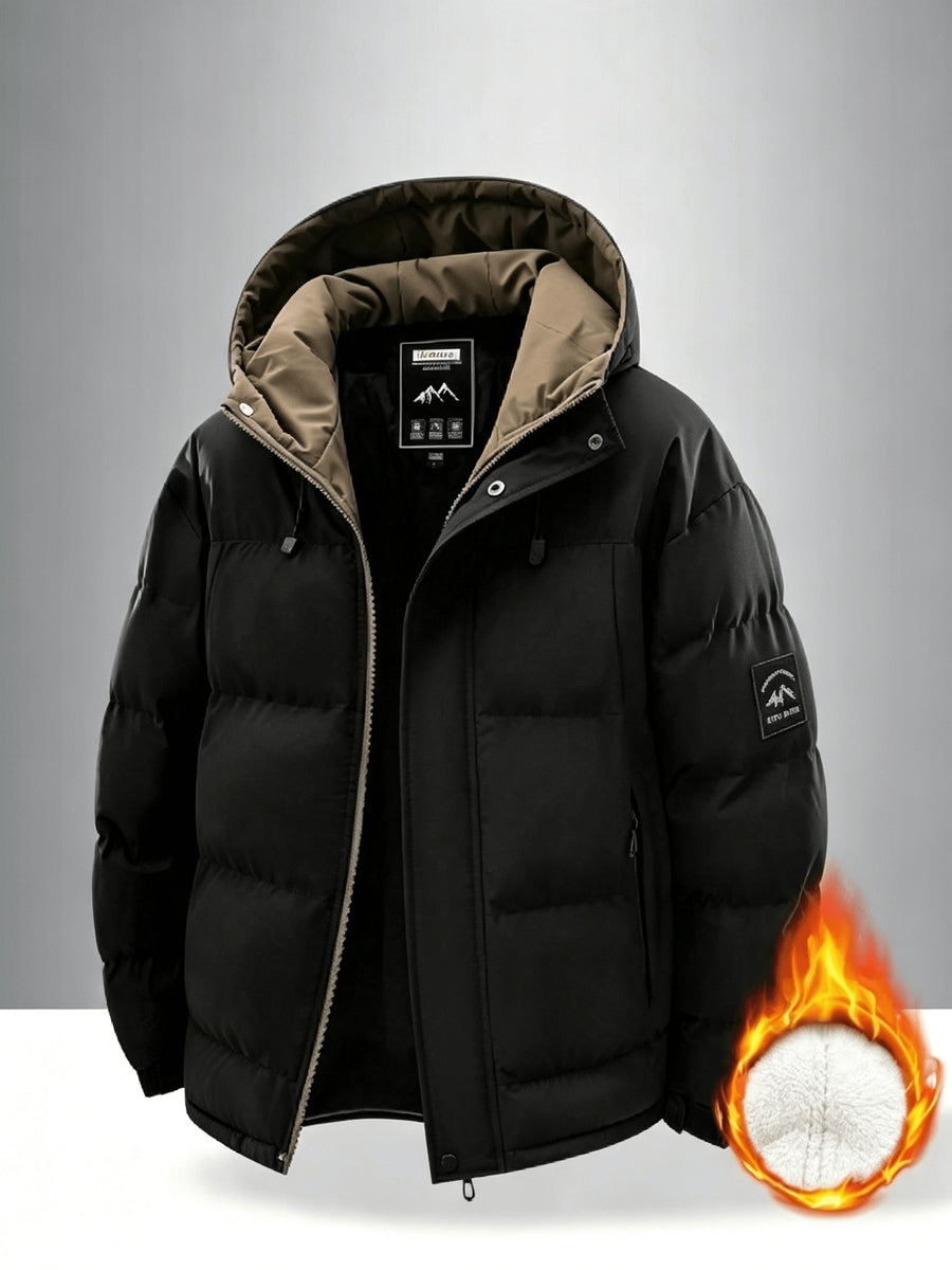 Men's New Long-Sleeve Windproof Thickened Warm Casual Hooded Jacket - Black