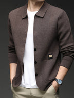 Spring/Autumn New Style Men's Knitted Cardigan Jacket, Soft and Skin-Friendly, for Commuting and Casual Outerwear - Coffee Color