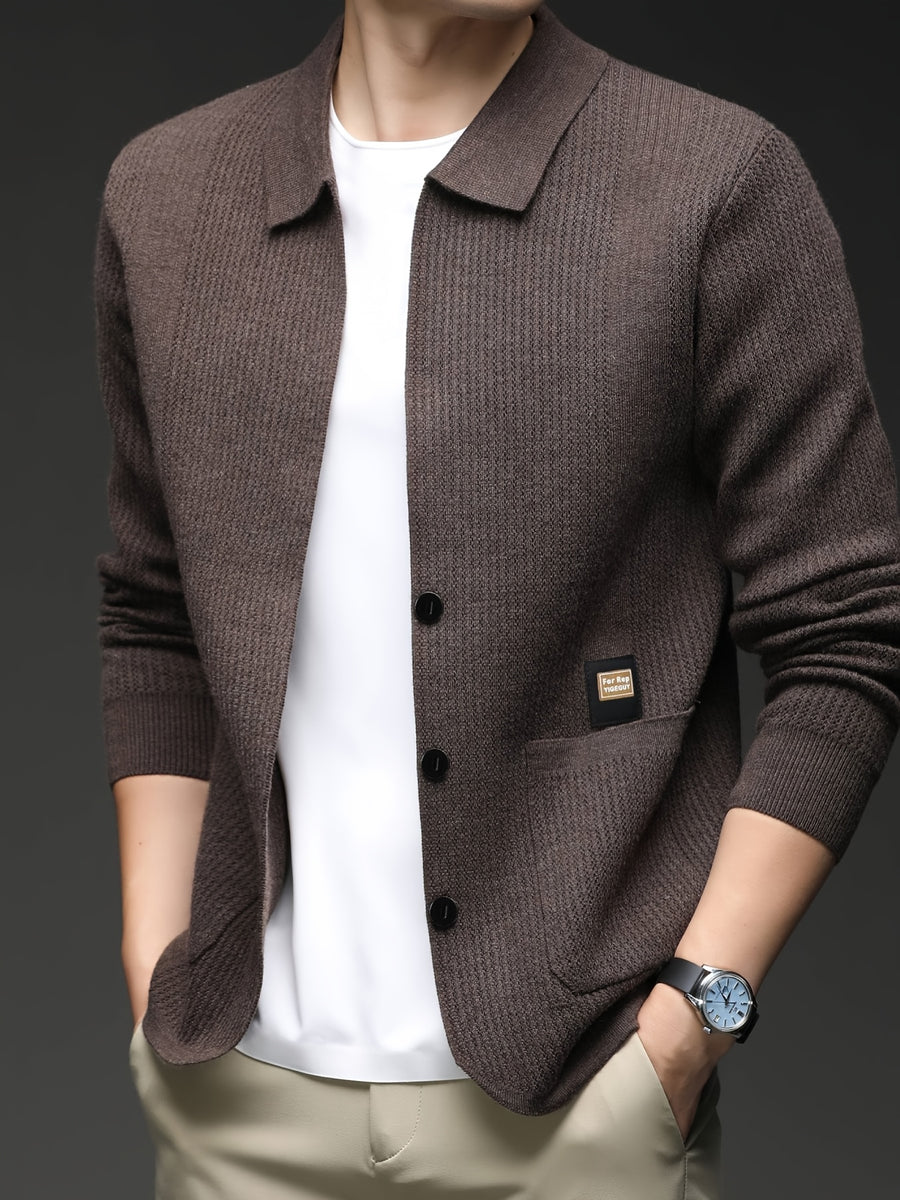Spring/Autumn New Style Men's Knitted Cardigan Jacket, Soft and Skin-Friendly, for Commuting and Casual Outerwear - Coffee Color